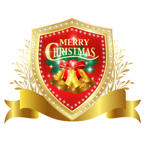 Christmas golden shield with ribbon vector 01 Christmas golden shield with ribbon vector 01
