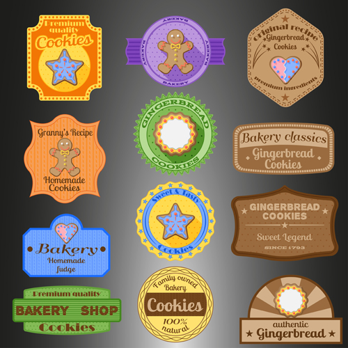 Cookies badges with labels design vectors Cookies badges with labels design vectors