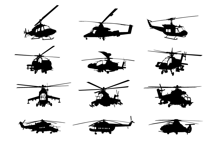 Creative military helicopter silhouette vector material Creative military helicopter silhouette vector material