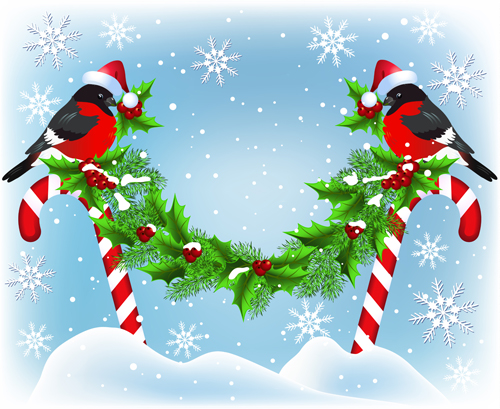 Cute bird with christmas background vector 02 Cute bird with christmas background vector 02