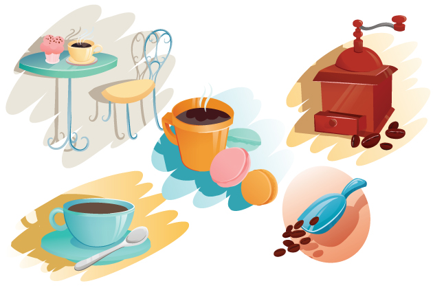 Elegant coffee elements vectors material