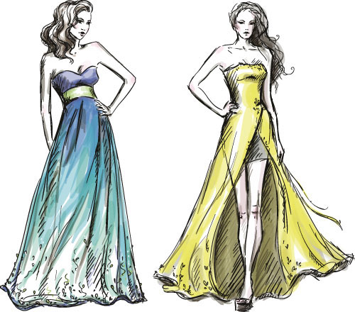 Hand drawn fashion women illustration vector 01 Hand drawn fashion women illustration vector 01