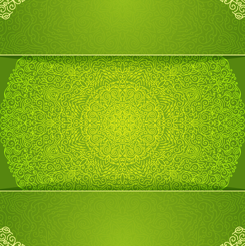 Ornate floral invitation card green styles vector 10