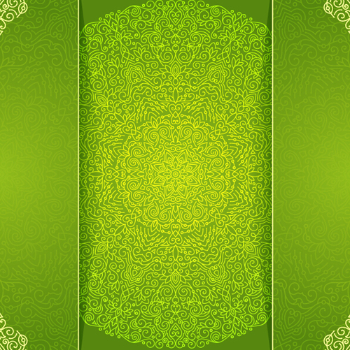 Ornate floral invitation card green styles vector 19