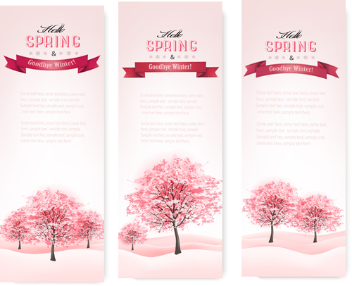 vector graphics vector graphic trees spring pink banners banner  