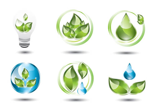Shiny ecology logos vector material Shiny ecology logos vector material