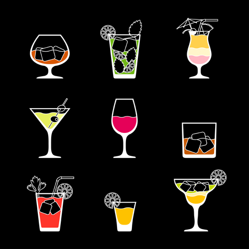 Simple summer drink icons vectors