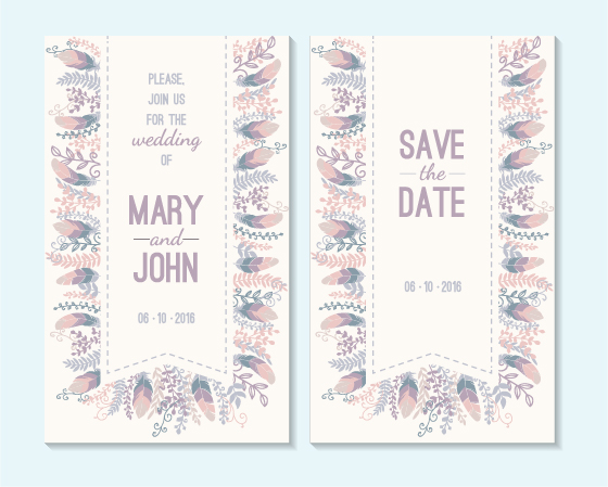 Simple wedding invitation floral card vector 03 Simple wedding invitation floral card vector 03