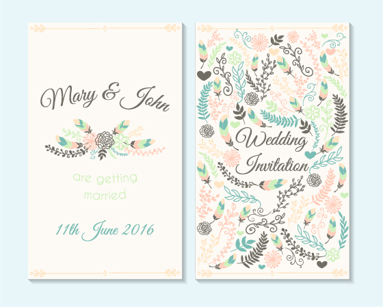 Simple wedding invitation floral card vector 04 Simple wedding invitation floral card vector 04