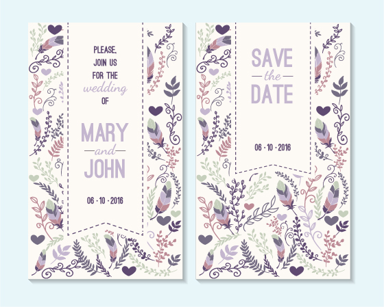 Simple wedding invitation floral card vector 05 Simple wedding invitation floral card vector 05