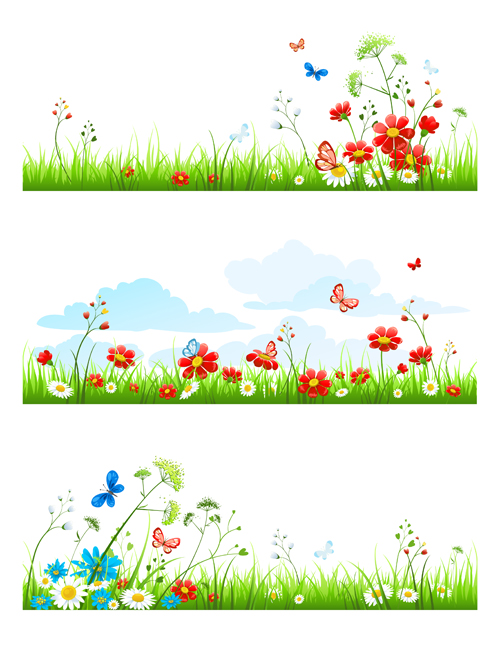 Summer flower with butterflies nature elements vector 02 Summer flower with butterflies nature elements vector 02
