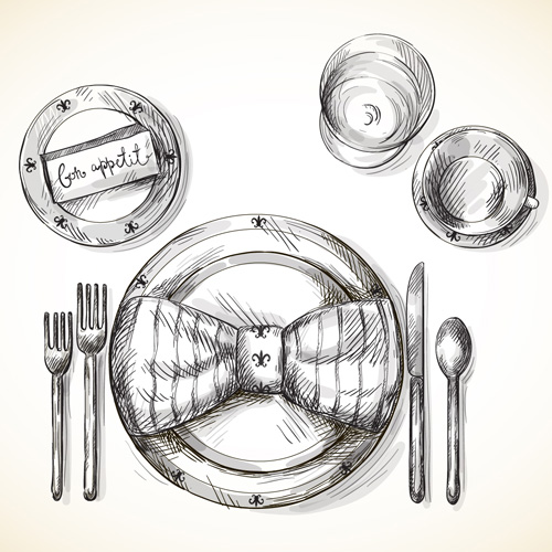 Tableware with empty plate vector 11 Tableware with empty plate vector 11