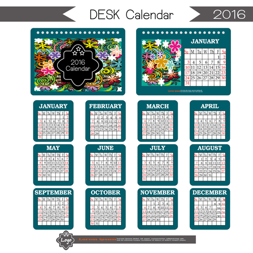 2016 desk calendar template vectors set 06 2016 desk calendar template vectors set 06