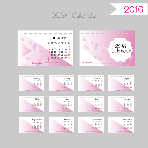 2016 desk calendar template vectors set 08 2016 desk calendar template vectors set 08