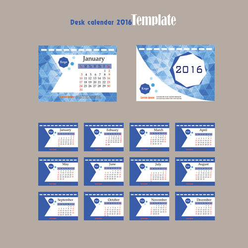 2016 desk calendar template vectors set 10 2016 desk calendar template vectors set 10