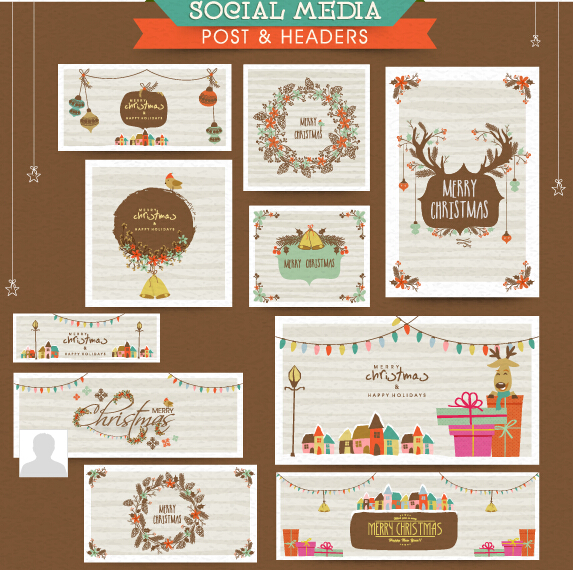 Banner with cards christmas kit vector 01 Banner with cards christmas kit vector 01