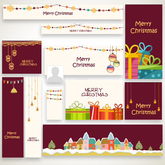 Banner with cards christmas kit vector 04 Banner with cards christmas kit vector 04