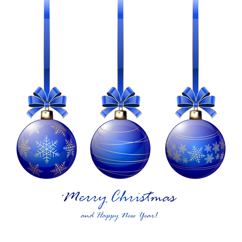 Blue Christmas balls with ribbon bow vector Blue Christmas balls with ribbon bow vector