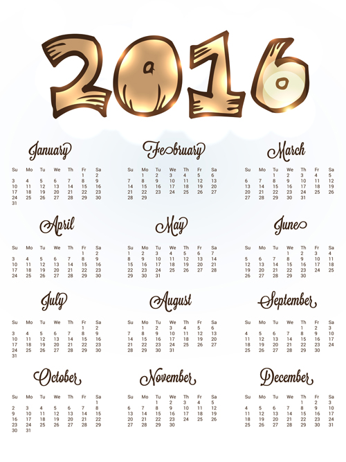 Cartoon funny 2016 calender vector material Cartoon funny 2016 calender vector material