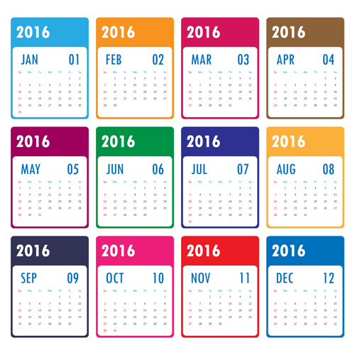 Colored 2016 calender vector material Colored 2016 calender vector material