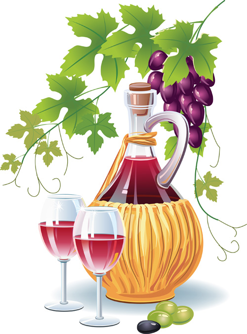 Fresh grapes with wine vector material Fresh grapes with wine vector material