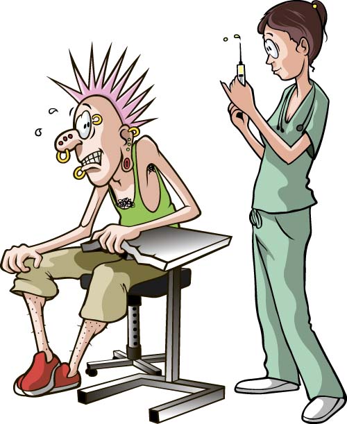 Funny nurse with patient cartoon vector 02
