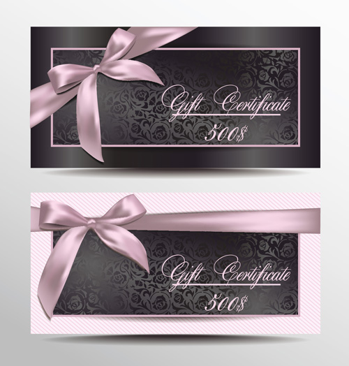 Gift certificate with floral and pink ribbons vector Gift certificate with floral and pink ribbons vector