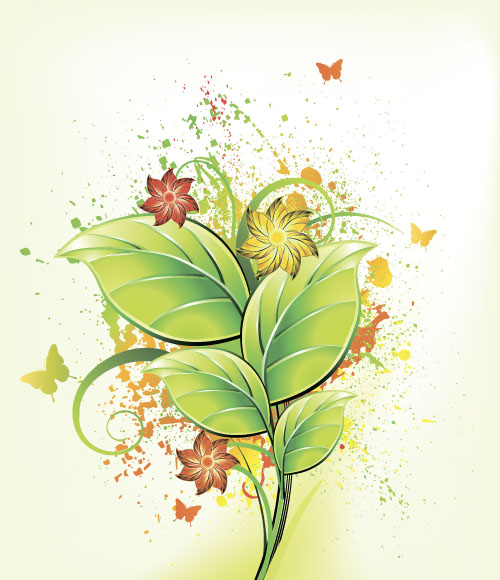 Green leaves with grunge background vector Green leaves with grunge background vector