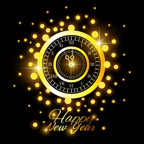 New year clock shining background vector New year clock shining background vector