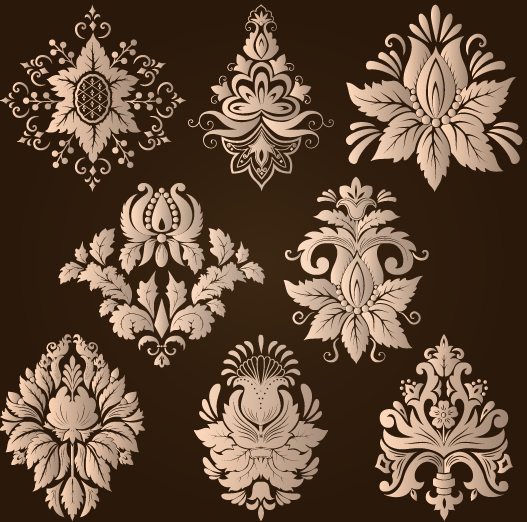 Ornamental floral damask elements vector material 04 Ornamental floral damask elements vector material 04