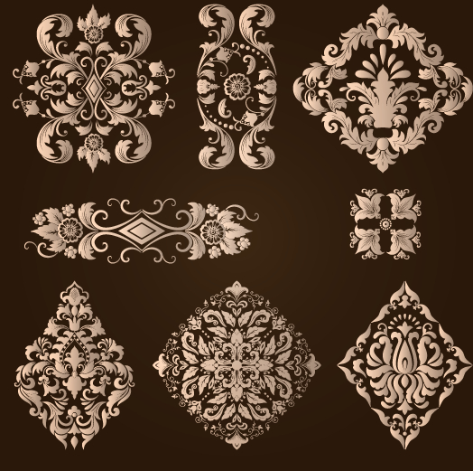 Ornamental floral damask elements vector material 05 Ornamental floral damask elements vector material 05