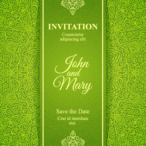 Ornate floral invitation card green styles vector 06
