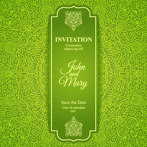Ornate floral invitation card green styles vector 07