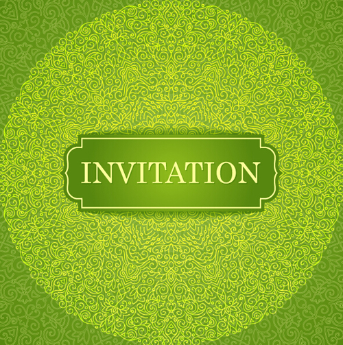 Ornate floral invitation card green styles vector 08