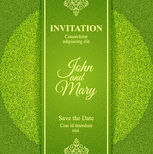 Ornate floral invitation card green styles vector 17