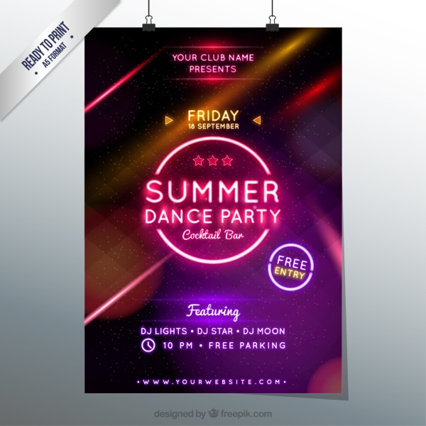 Summer dance party poster shininy vector Summer dance party poster shininy vector