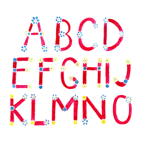 Watercolor with flower alphabet vector 01