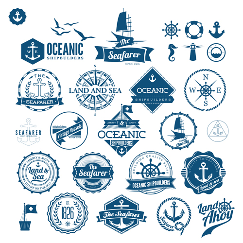 land and sea labels vintage style vector 01 land and sea labels vintage style vector 01