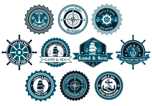 land and sea labels vintage style vector 02 land and sea labels vintage style vector 02
