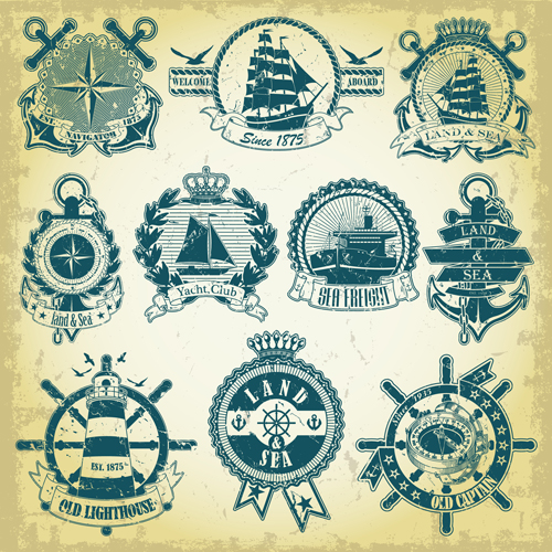land and sea labels vintage style vector 04 land and sea labels vintage style vector 04