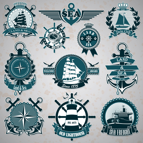 land and sea labels vintage style vector 05