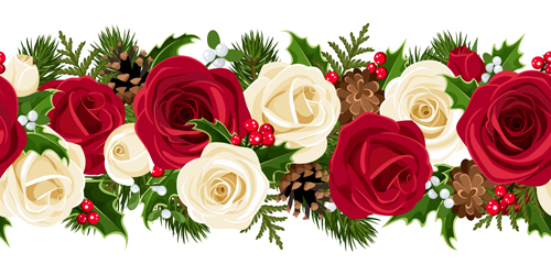 Christmas holly berries and fir cone with rose border vector Christmas holly berries and fir cone with rose border vector