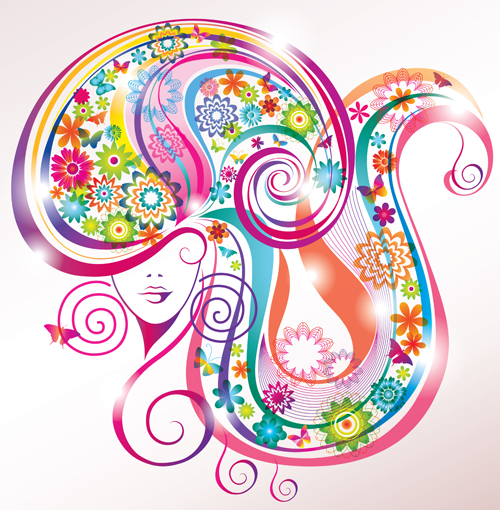 Creative floral hair with woman vector 01 Creative floral hair with woman vector 01