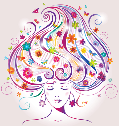 Creative floral hair with woman vector 02 Creative floral hair with woman vector 02