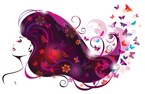 Creative floral hair with woman vector 03 Creative floral hair with woman vector 03