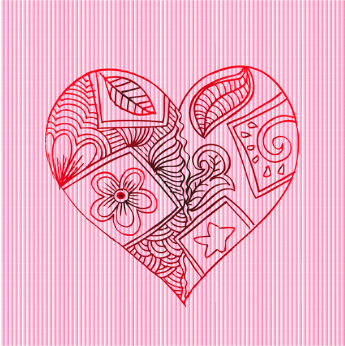 Doodle heart with floral vector material 02 Doodle heart with floral vector material 02