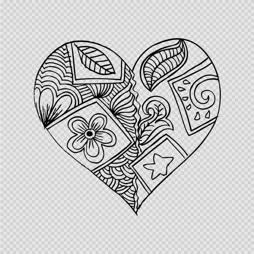 Doodle heart with floral vector material 03