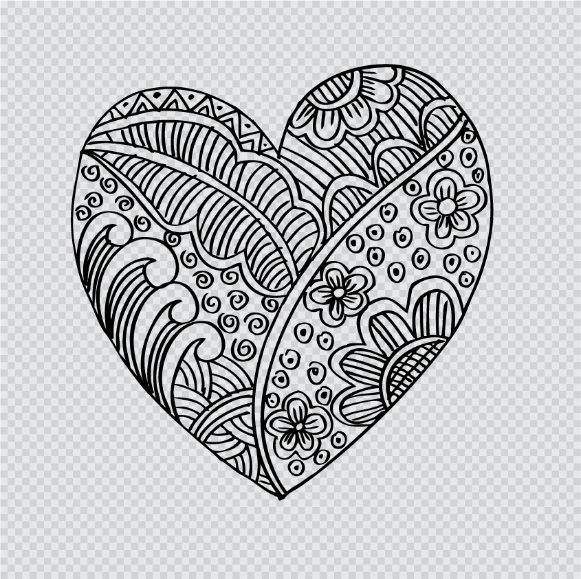 Doodle heart with floral vector material 05 Doodle heart with floral vector material 05
