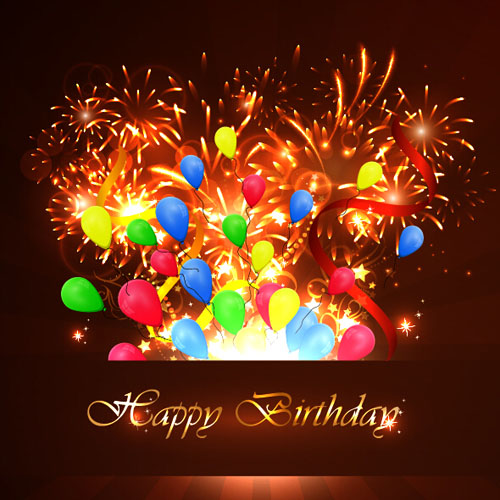 Fireworks with balloons birthday background vector Fireworks with balloons birthday background vector