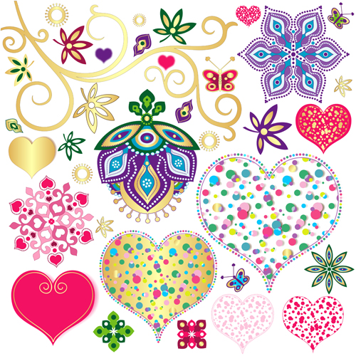 Floral with heart pattern vector material Floral with heart pattern vector material